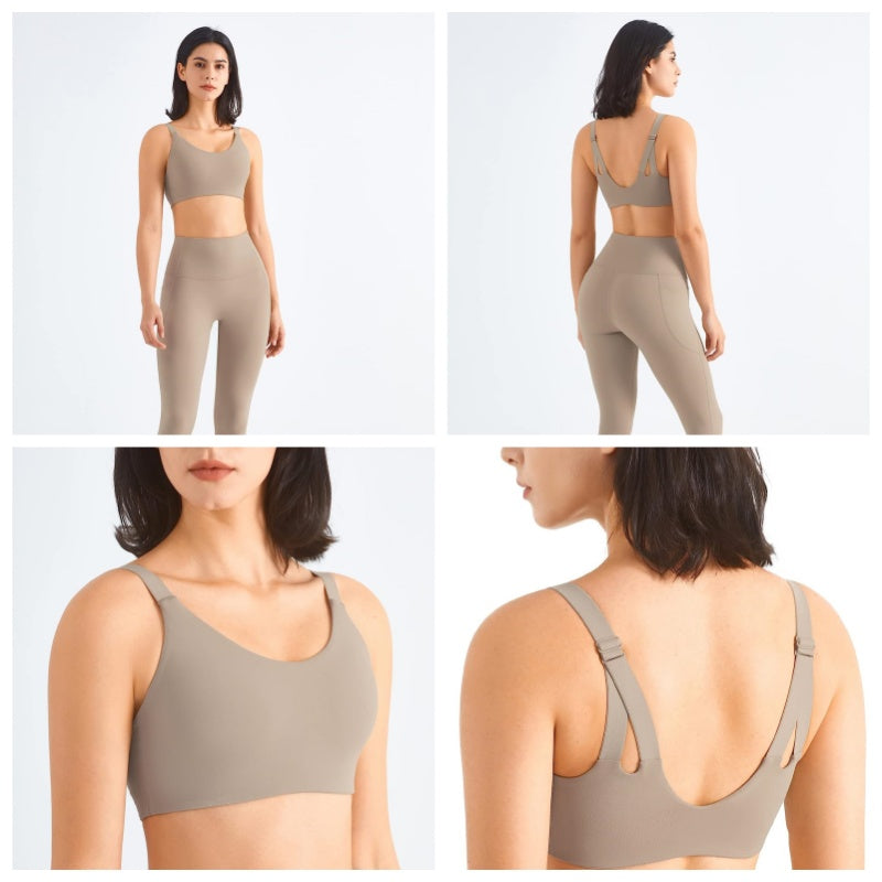 Adjustable Straps Sports Bra High Support Yoga Crop Tank Tops-Gravel