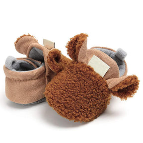 Infant Baby Boys Girls Slipper Stay On Non Slip Soft Sole 0-18 Months Cotton Plush Shoes-Brown