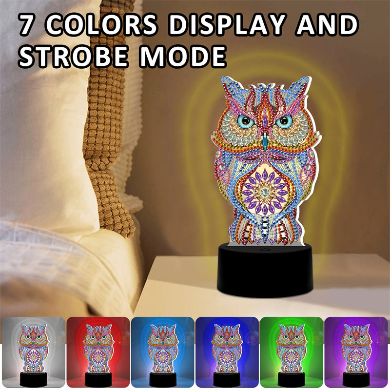 Diamond Painting Lamp,LED Number Painting Kits for Adults Home Decor Art Sets with Tools and USB Cable -Owl