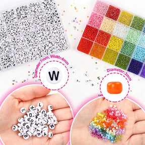 10800pcs Glass Seed Beads Craft Letter Beads Kit with 2 Rolls of Cord