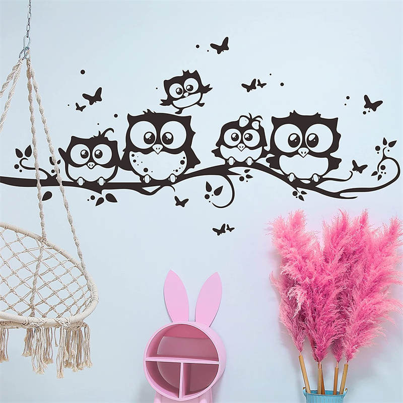 Owls On The Tree Branches Wall Decal Removable Cartoon Art Wall Stickers for Children Rooms