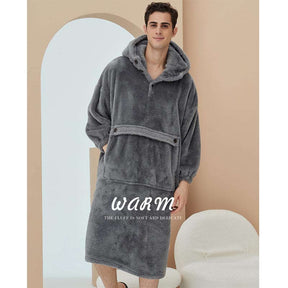 Hoodie Plush Pajama Set for couple-Dark Grey