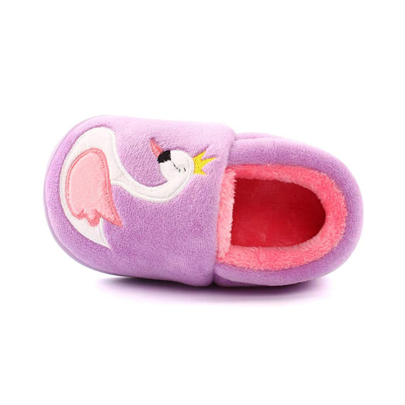 Boys Girls Warm Slippers Cartoon Kids Winter Indoor Household Shoes-Purple