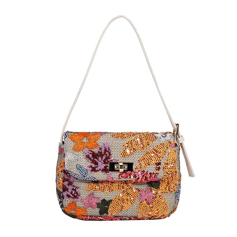 Womens Premium Shoulder Bag Embroidery Sequin Craft Purse-XXF-Orange