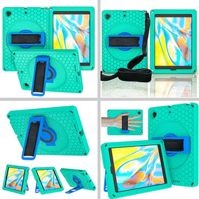 iPad Case With Handle Stand Shoulder Strap for iPad7/iPad8/iPad9 10.2/iPad10.5-GreenBlue