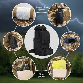 80L Waterproof 2-in-1 Detachable Backpack for Camping-Black