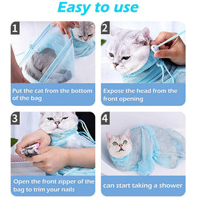 Cat Grooming Bag Adjustable Anti-Bite Cat Restraint Bag for Nail Trim Examining Ear Clean-Sky Blue