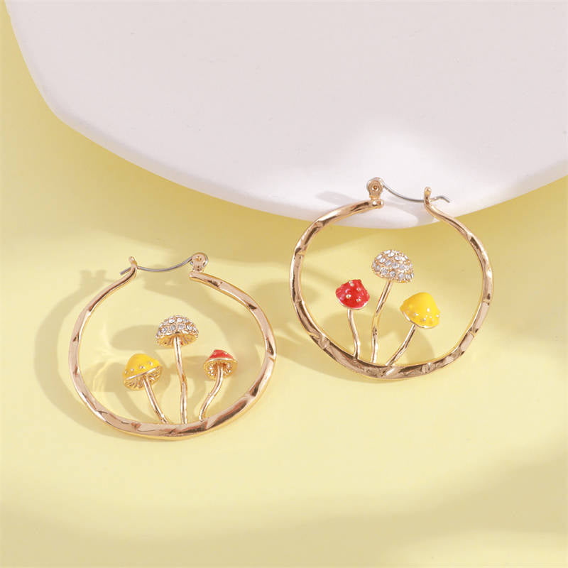 Cute Mushroom Earrings Chunky Gold Hoop Jewellery