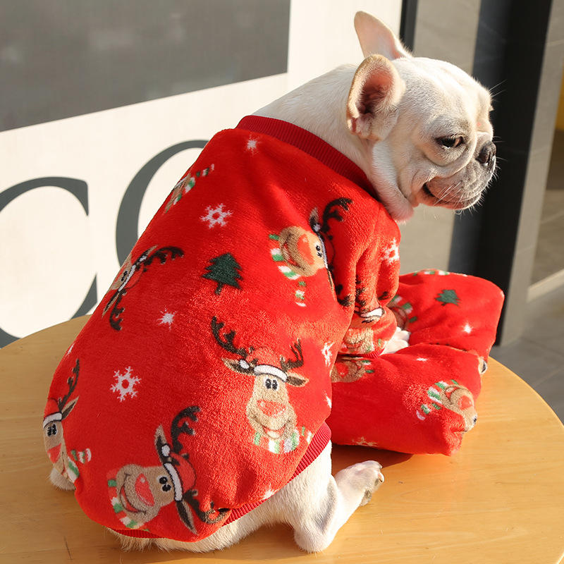 2 Pcs Dog Pajamas Flannel Red Printed Jacket Soft for Small Medium Dogs-Set2