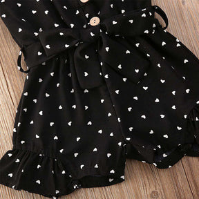 Baby Girl Clothes Self Tie Sleeveless Romper Heart Shape Print Jumpsuit-Black