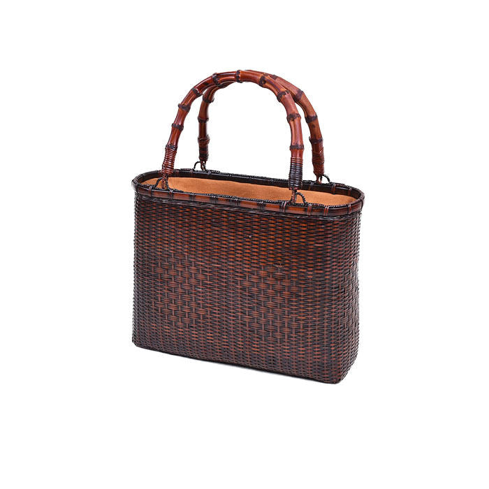 Retro Womens Bamboo Handbag Handmade Large Tote Bag Wicker Basket Bag For Picnic