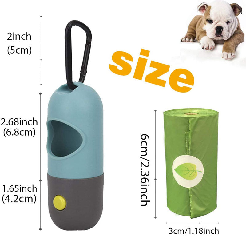 Dog Poop Waste Bag Holder Dispenser with LED Flashlight and 8 Rolls Leak-Proof Waste Bags-GrayBlue