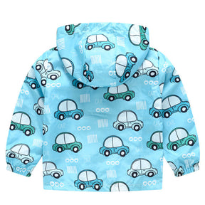 Toddler Boys Girls Cartoon Print Zip Jacket Hooded Trench Kids Casual Coats-4