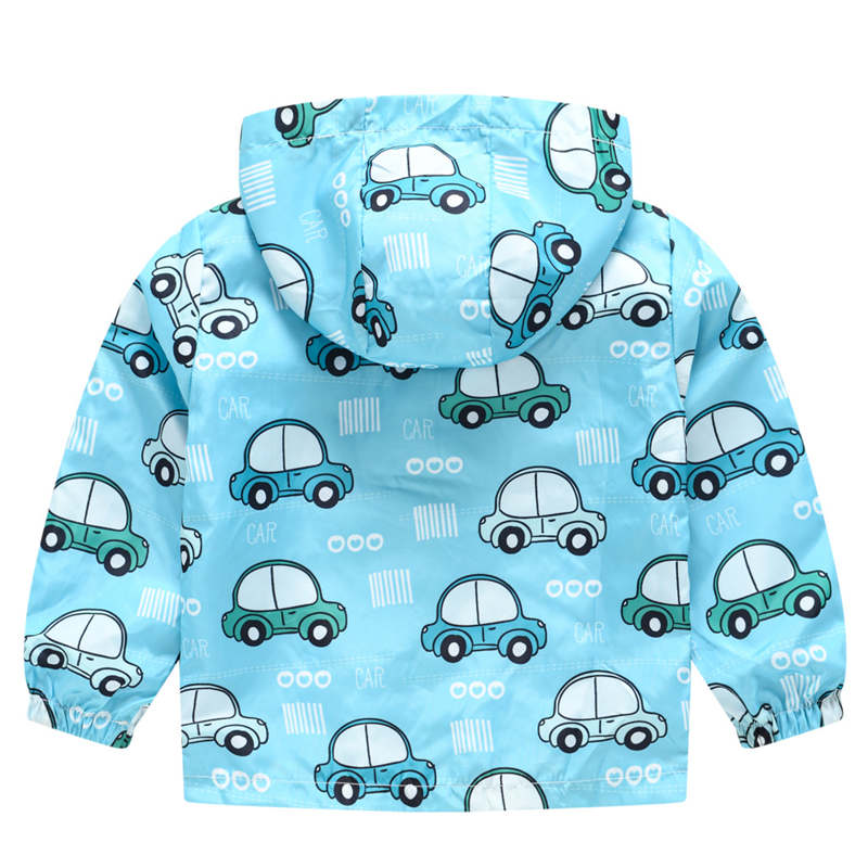 Toddler Boys Girls Cartoon Print Zip Jacket Hooded Trench Kids Casual Coats-4