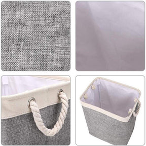 65L Collapsible Linen Laundry Basket with Rope Handle For Bathroom,Toys and Clothing Organization - Beige+Gray