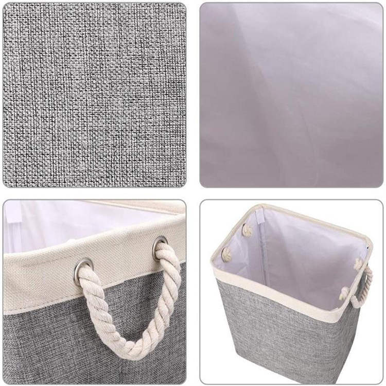 65L Collapsible Linen Laundry Basket with Rope Handle For Bathroom,Toys and Clothing Organization - Beige+Gray