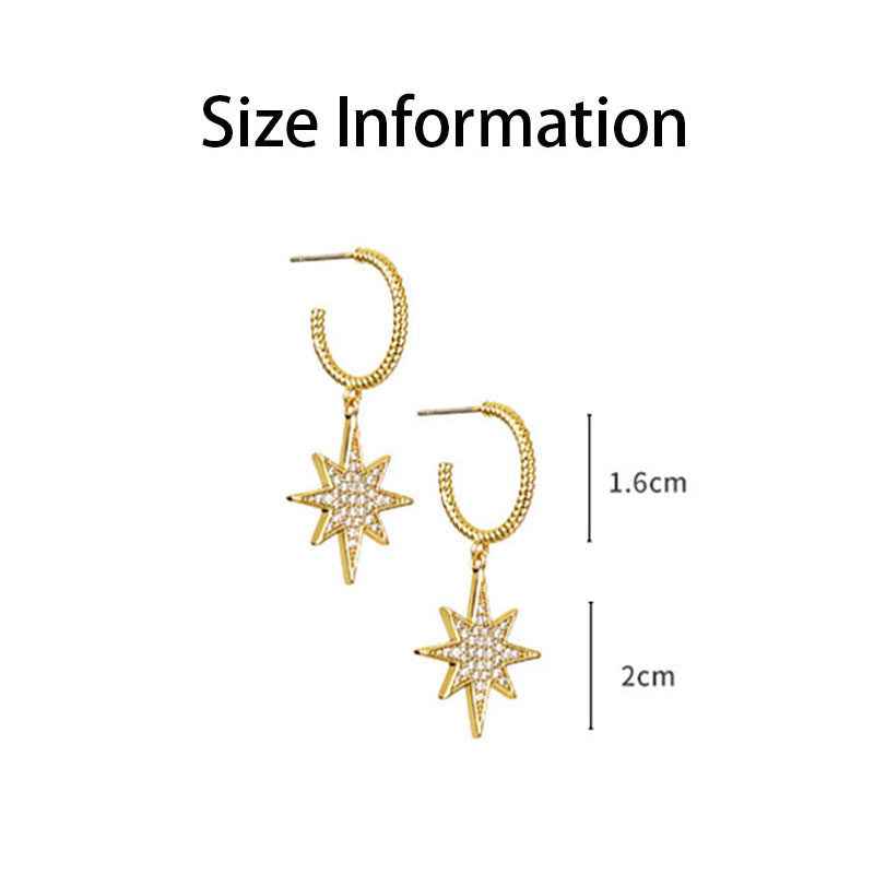 Pair of Cute Star Dangle Hoop Earrings for Women-Gold