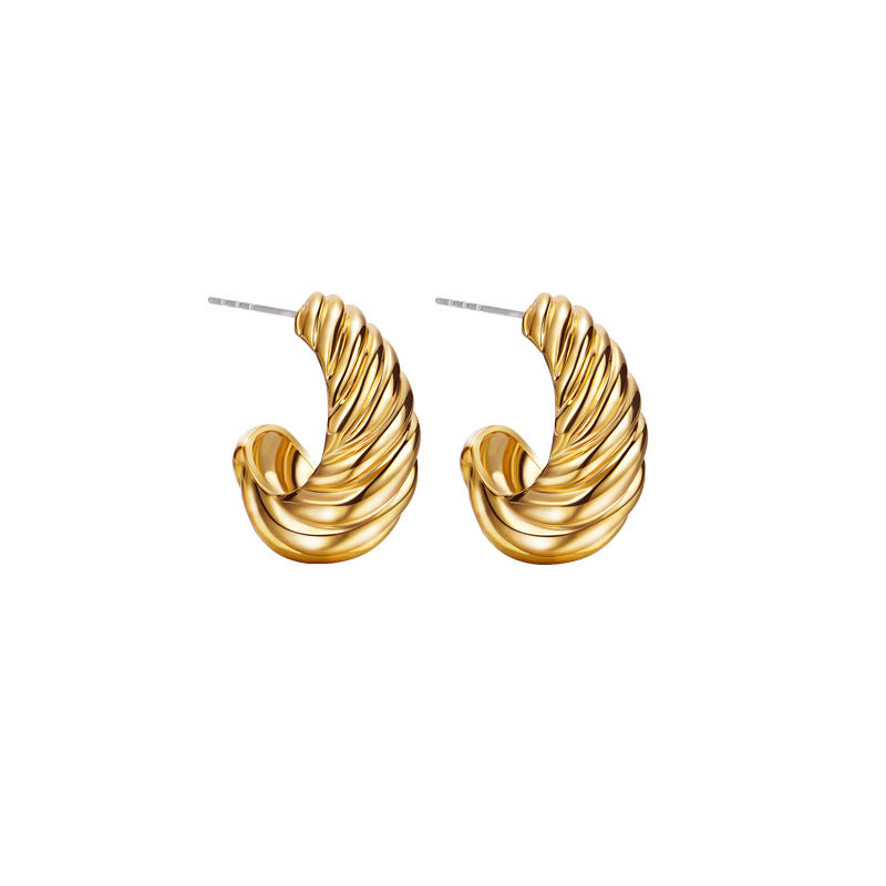 Gold Spiral Half Hoop Earrings Geometric Twist Stud-03