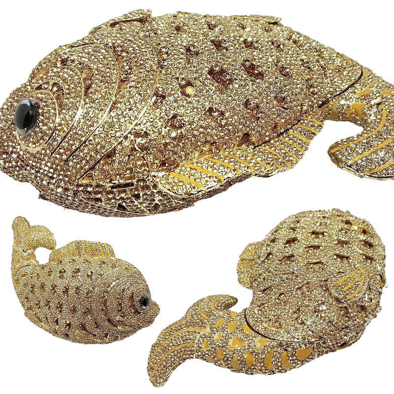 Mini Women Fish Evening Bags Crystal Clutch Purse Rhinestone Handbags with Chain-7