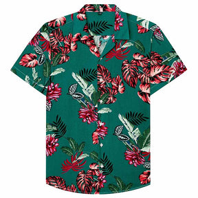 Cotton Regular Fit Short Sleeve Casual Hawaiian Shirt for Men-Green