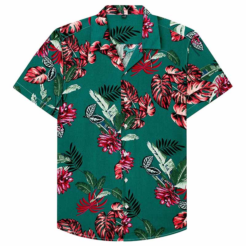 Cotton Regular Fit Short Sleeve Casual Hawaiian Shirt for Men-Green