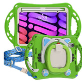 CatB Silicone Case For iPad Mini 6 Shockproof Shoulder Strap Handle Stand-Green