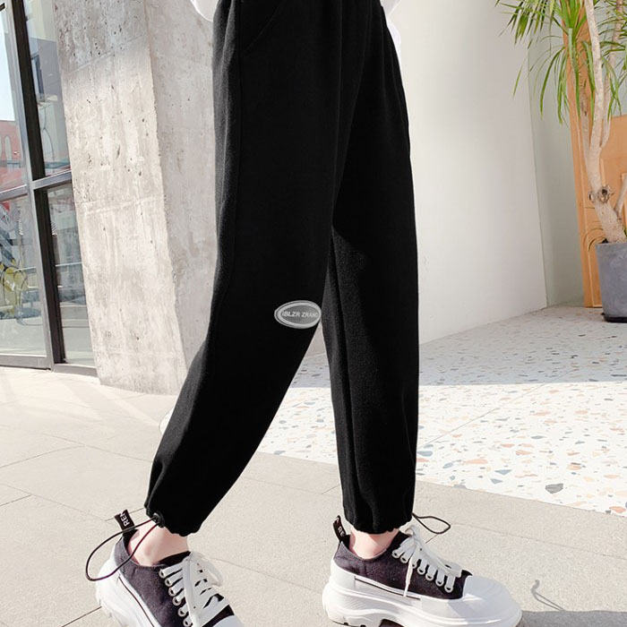 Girls Joggers Long Pants Pockets Outdoor Casual Trousers TwoWear-Black
