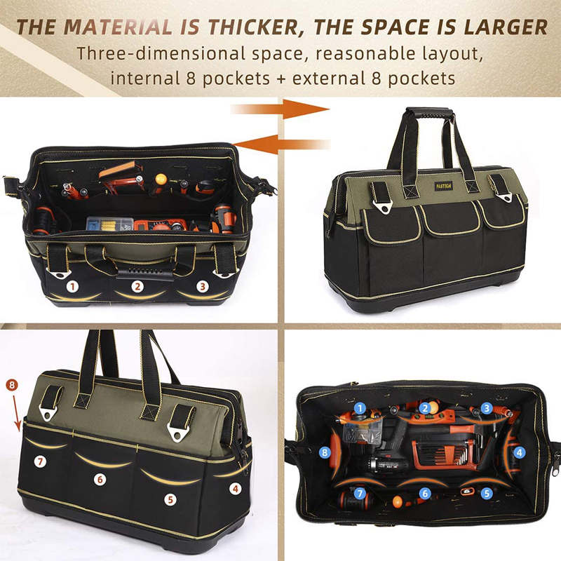 Wide Mouth Tool Bag with Waterproof Molded Base Shoulder Strap