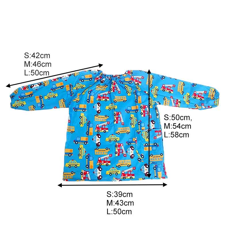 Kids Waterproof Smock Long Sleeve Cartoon Pattern Art Apron-Blue