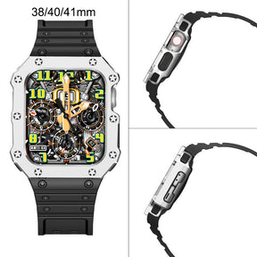 Sport Rugged Watchbands with Bumper Case Compatible for Apple Watch-Silver Black