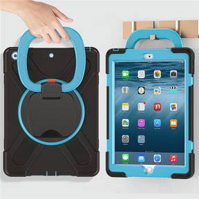 B-OnePiece iPad Case+Neck Strap Heavy Duty Rugged Anti-fall Protective Cover For iPad Mini 1/2/3/4/5/6-Black&Blue
