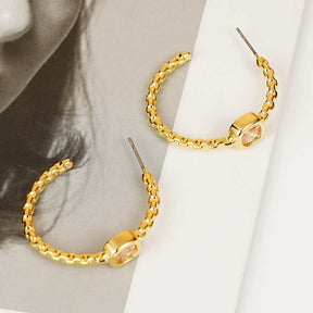 Dainty C-shaped Hoop Earrings for Women-Gold