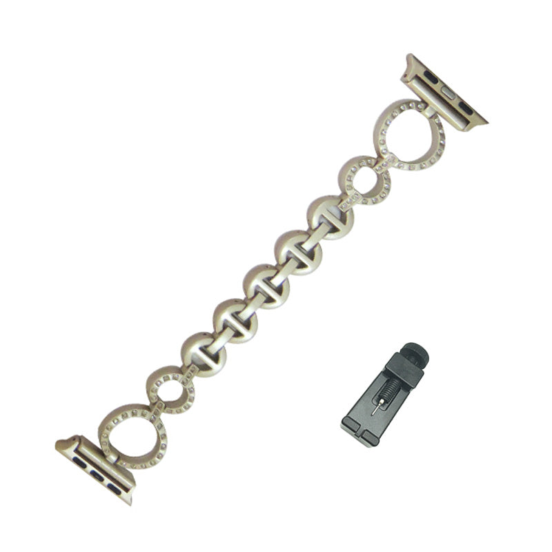 O Shape Watch Band Business Stainless Steel Wristbands for Apple IWatch Series SE/1/2/3/4/5/6 For Women-Champagne Gold