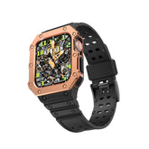 Sport Rugged Watchbands with Bumper Case Compatible for Apple Watch-RoseGold Black