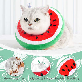 Adjustable Cat Cone Collar Soft Cute Cat Recovery Collar After Surgery-Watermelon