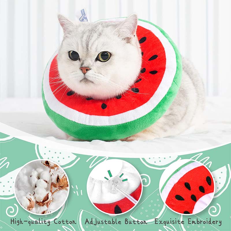 Adjustable Cat Cone Collar Soft Cute Cat Recovery Collar After Surgery-Watermelon