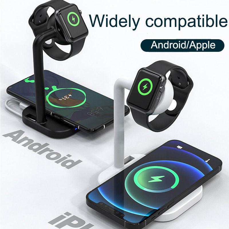 2-in-1 Wireless Charger 15W Fast Charging Phone Charger Stand for AirPods iWatch-White
