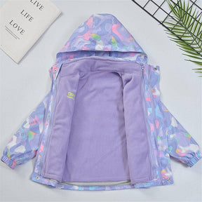 Girls Outdoor Jacket Floral Fleece Removable Light Windproof with Hood-Purple