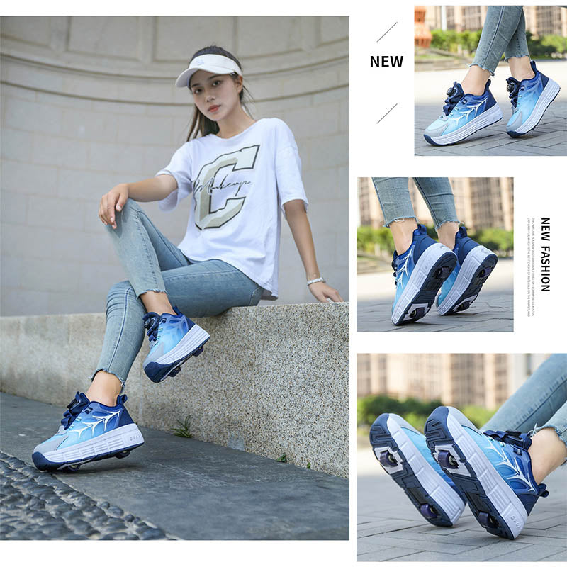 Kids Fashion Double Wheel Roller Skate Shoes Sneakers for Boys Girls-Navyblue