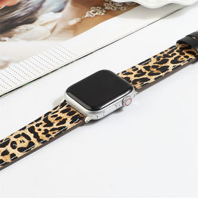 Genuine Leather Apple Watch Band Leopard Wristband for iWatch Series SE/6/5/4/3/2/1-Gold