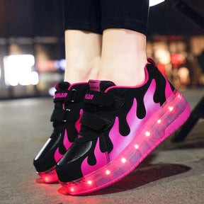 Roller Shoes Chargeable for Girls Boys Kids LED Sneakers-BlackPink