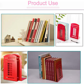 1 Pair Heavy Metal Telephone Booth Bookshelf Non Skid Sturdy Decorative Gift for Office Library-Red