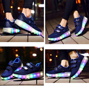 Kids LED Roller Shoes with Double Wheel for Childrens Birthday Gift-159 Navy Blue