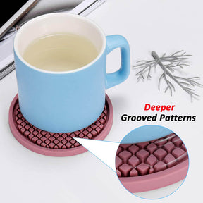 Silicone Drink Coasters Set of 6 in Holder for Drinks Insulation Absorbent Coaster Protect Cup-Pink