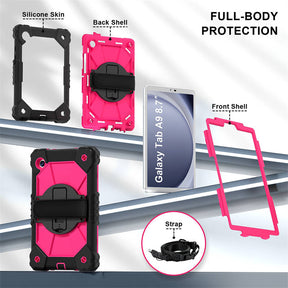 Rugged Tablet Case with Stand and Shoulder Strap for Samsung Galaxy A9-BlackRose