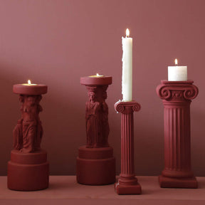 4 Pcs Retro Candle Holder Nordic Roman Column Aroma Candle Base for Festival Home Decor Ornament-WineRed