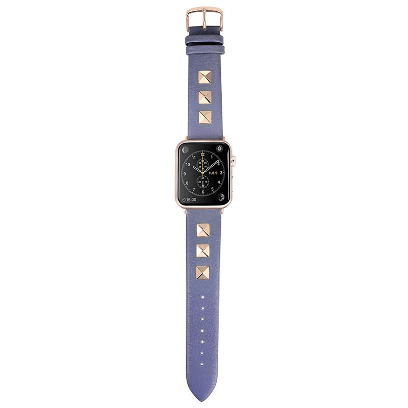 Stylish RoseGold Rivets Leather Replacement Band for iWatch Series 6/5/4/3/2/1/SE-DarkBlue