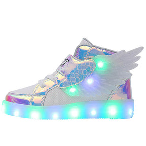 Kids Light up Shoes LED High Top Wings Sneakers-Wihte