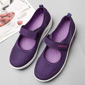 Women Casual Air Cushion Sneakers Velcro Mary Jane Shoes-Purple