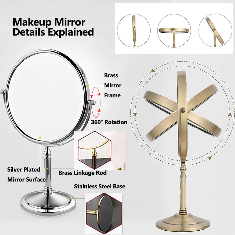 6in Standing Mirror Dual-Sided Magnifying Makeup Mirror-Silver